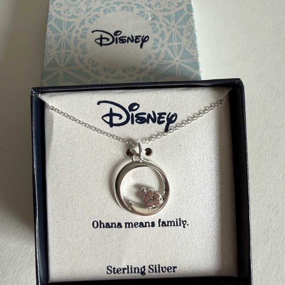 Walt Disney Lilo & Stitch "Ohana" Sterling Silver Flower Necklace - Picture 7 of 7